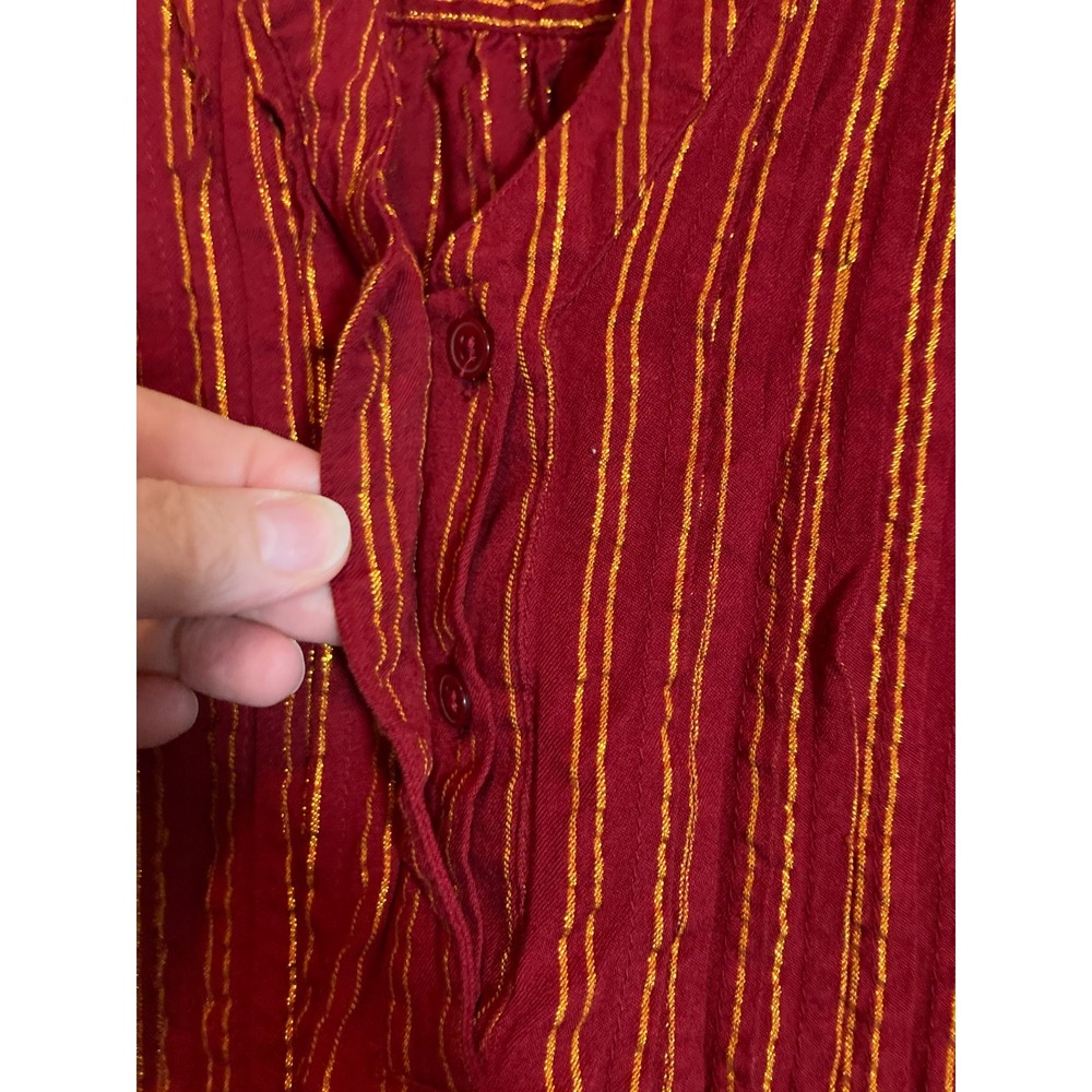 New Directions Babydoll Top Womens Large Maroon & Gold Glitter Striped Popover - Picture 13 of 13